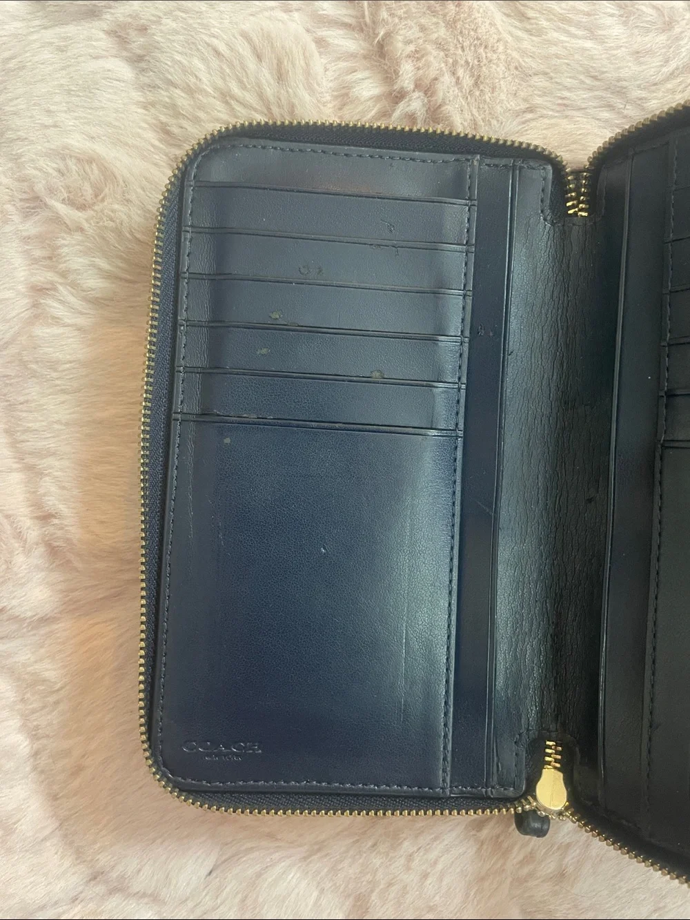 Coach navy blue Leather Wristlet with Gold Logo